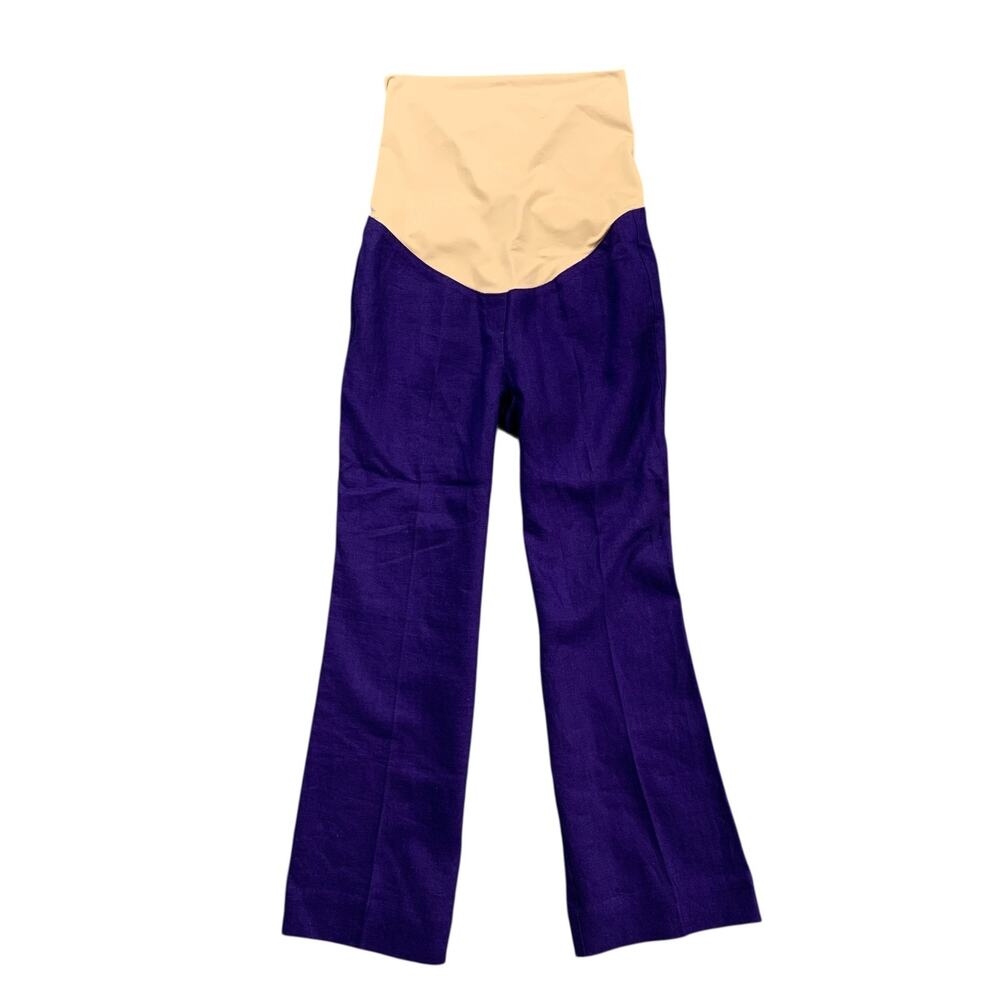 Ann Taylor Loft Pants Womens 2 M Violet Linen Maternity Wide Leg Stretch Tummy